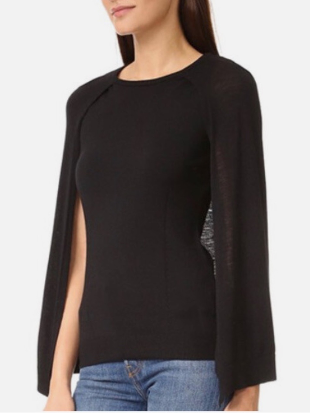 Kobi Halperin 100% Extra Fine Merino Wool Liliana Cape Sleeve Sweater XL Black